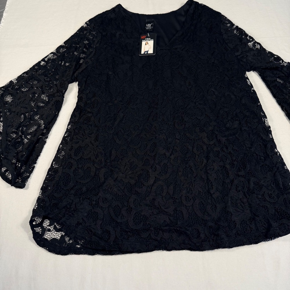 Lildy L-XL Tunic NWT Black‎ Lace Long Sleeve Stretch Going Out Top Party Wedding